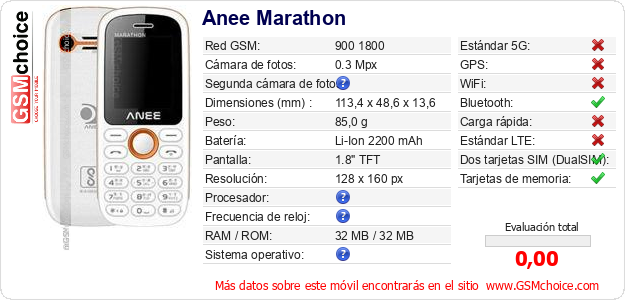 Anee Marathon Datos técnicos del móvil Anee Marathon Datos técnicos del móvil