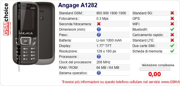 Angage A1282 Dati tecnici di telefono cellulare Angage A1282 Dati tecnici di telefono cellulare