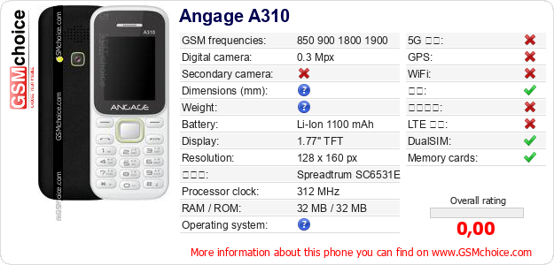 Angage A310 手机技术数据