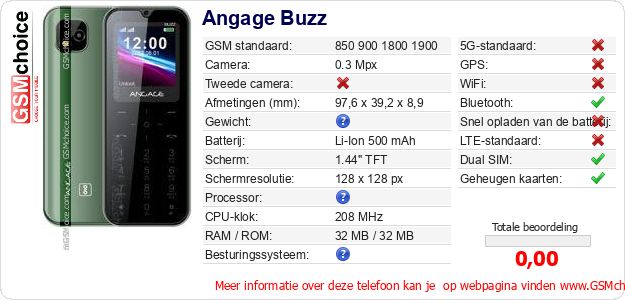 Angage Buzz Technische gegevens 