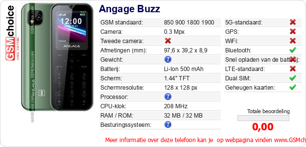 Angage Buzz Technische gegevens 