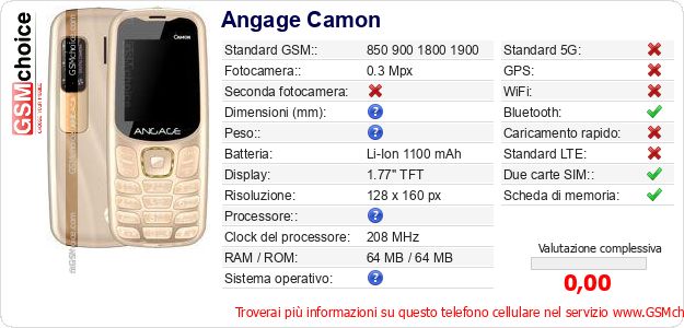 Angage Camon Dati tecnici di telefono cellulare Angage Camon Dati tecnici di telefono cellulare