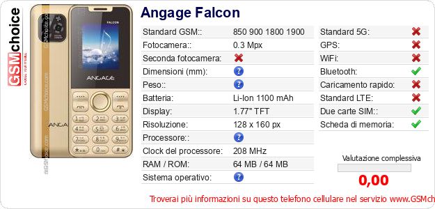 Angage Falcon Dati tecnici di telefono cellulare Angage Falcon Dati tecnici di telefono cellulare
