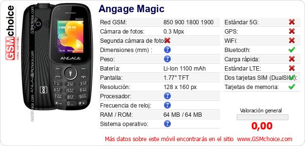 Angage Magic Datos técnicos del móvil Angage Magic Datos técnicos del móvil