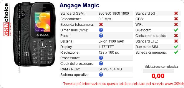 Angage Magic Dati tecnici di telefono cellulare Angage Magic Dati tecnici di telefono cellulare