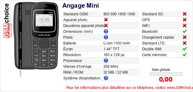 Angage Mini Fiche technique Angage Mini Fiche technique