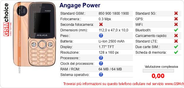 Angage Power Dati tecnici di telefono cellulare Angage Power Dati tecnici di telefono cellulare