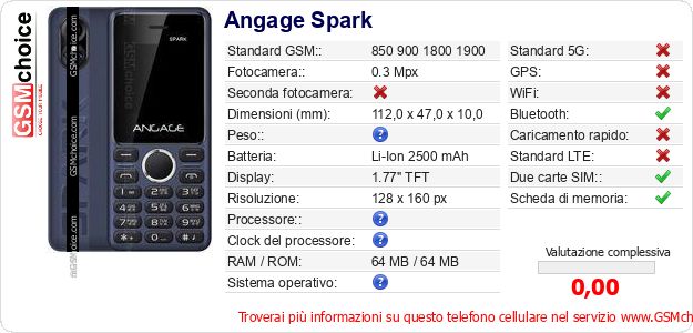 Angage Spark Dati tecnici di telefono cellulare 