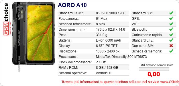 AORO A10 Dati tecnici di telefono cellulare AORO A10 Dati tecnici di telefono cellulare
