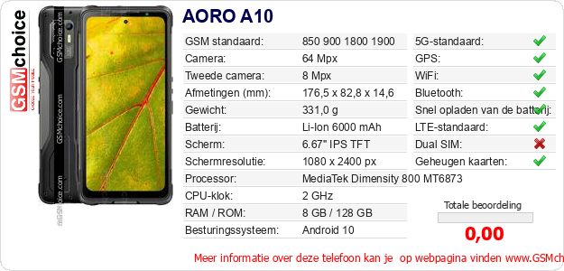 AORO A10 Technische gegevens AORO A10 Technische gegevens