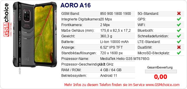 AORO A16 technische Daten AORO A16 technische Daten