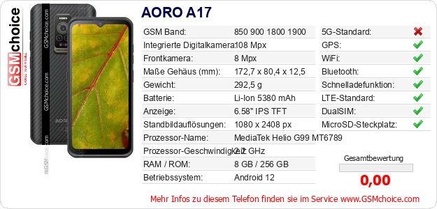 AORO A17 technische Daten AORO A17 technische Daten