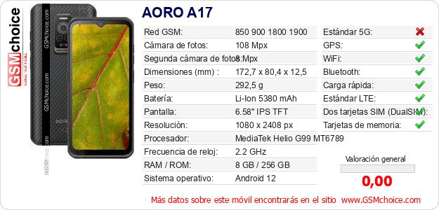 AORO A17 Datos técnicos del móvil AORO A17 Datos técnicos del móvil
