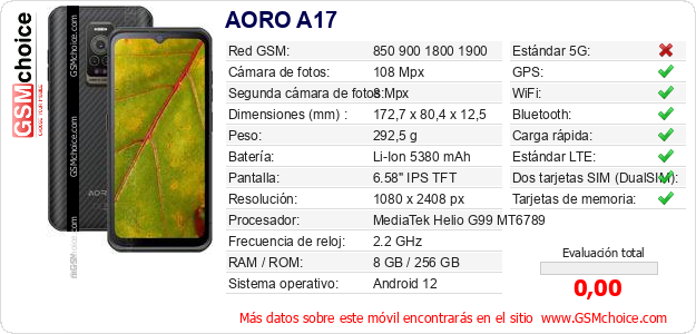 AORO A17 Datos técnicos del móvil 