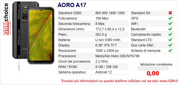 AORO A17 Dati tecnici di telefono cellulare AORO A17 Dati tecnici di telefono cellulare