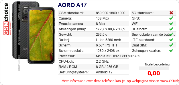 AORO A17 Technische gegevens 