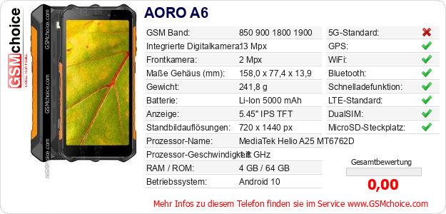 AORO A6 technische Daten AORO A6 technische Daten
