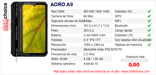AORO A9 Datos técnicos del móvil 