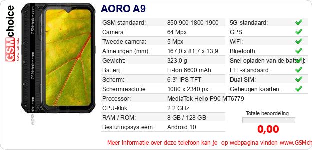 AORO A9 Technische gegevens AORO A9 Technische gegevens