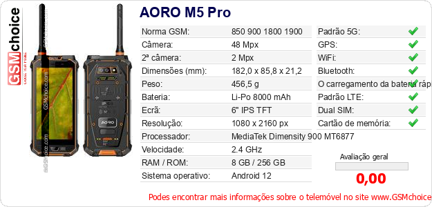 AORO M5 Pro Especificações técnicas do telemóvel AORO M5 Pro Especificações técnicas do telemóvel