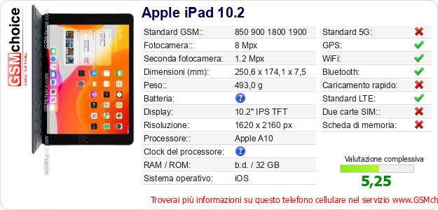Apple iPad 10.2 Dati tecnici di telefono cellulare 