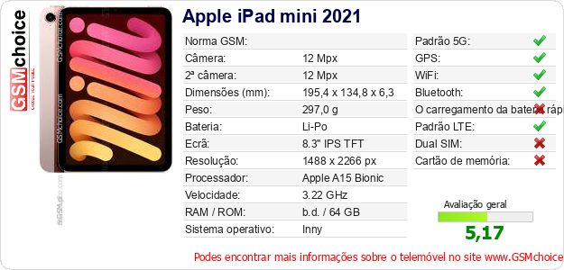 Apple iPad mini 2021 Especificações técnicas do telemóvel 