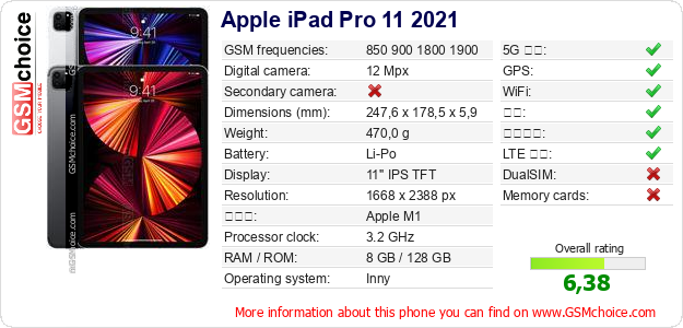 Apple iPad Pro 11 2021 手机技术数据