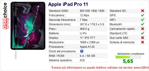 Apple iPad Pro 11 Dati tecnici di telefono cellulare 
