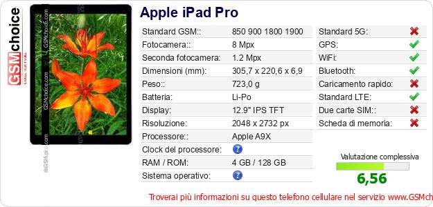 Apple iPad Pro Dati tecnici di telefono cellulare 