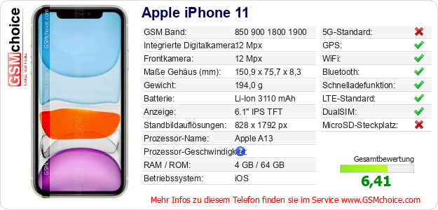 Apple iPhone 11 technische Daten Apple iPhone 11 technische Daten