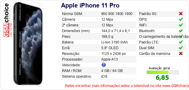 Apple iPhone 11 Pro Especificações técnicas do telemóvel Apple iPhone 11 Pro Especificações técnicas do telemóvel