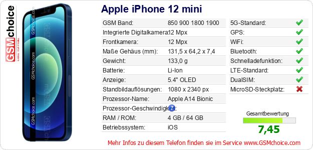 Apple iPhone 12 mini technische Daten Apple iPhone 12 mini technische Daten