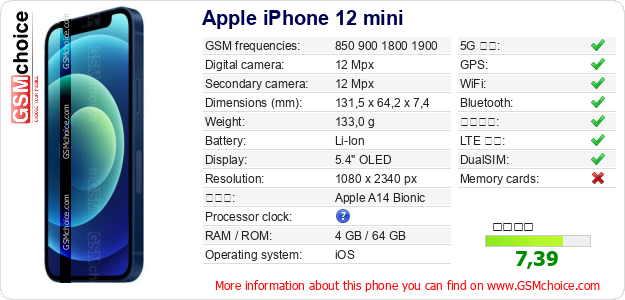Apple iPhone 12 mini 手機技術數據