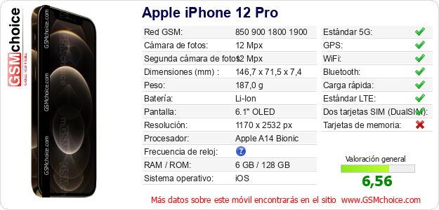 Apple iPhone 12 Pro Datos técnicos del móvil 