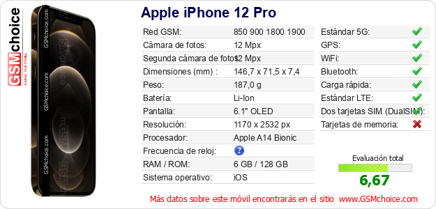 Apple iPhone 12 Pro Datos técnicos del móvil Apple iPhone 12 Pro Datos técnicos del móvil
