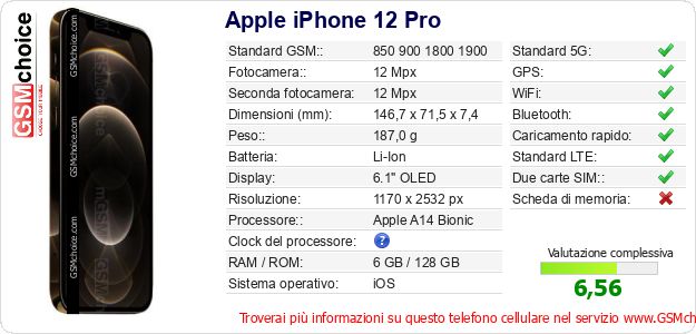 Apple iPhone 12 Pro Dati tecnici di telefono cellulare Apple iPhone 12 Pro Dati tecnici di telefono cellulare