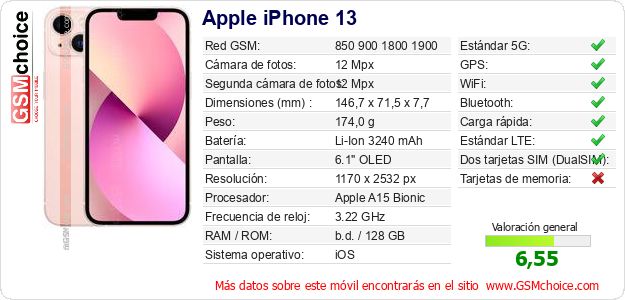 Apple iPhone 13 Datos técnicos del móvil 