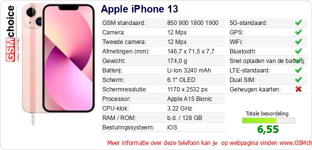 Apple iPhone 13 Technische gegevens 