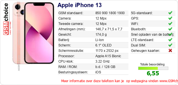 Apple iPhone 13 Technische gegevens 