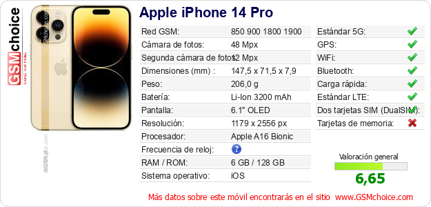 Apple iPhone 14 Pro Datos técnicos del móvil Apple iPhone 14 Pro Datos técnicos del móvil