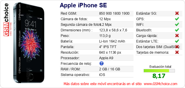 Apple iPhone SE Datos técnicos del móvil 