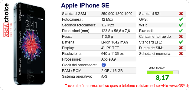 Apple iPhone SE Dati tecnici di telefono cellulare 
