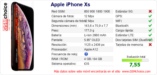 Apple iPhone Xs Datos técnicos del móvil 