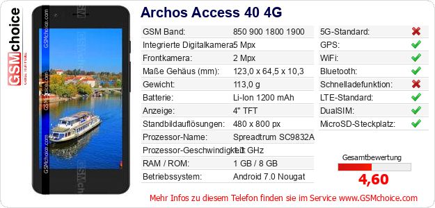 Archos Access 40 4G technische Daten Archos Access 40 4G technische Daten