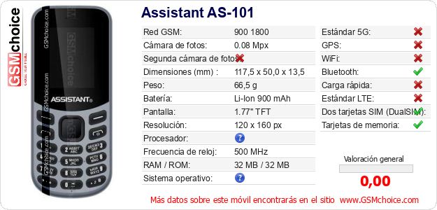 Assistant AS-101 Datos técnicos del móvil 