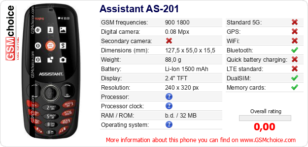Assistant AS-201 technical specifications Assistant AS-201 technical specifications