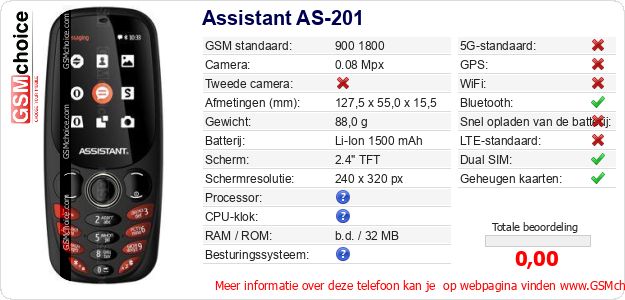 Assistant AS-201 Technische gegevens 