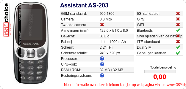 Assistant AS-203 Technische gegevens 