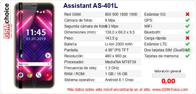 Assistant AS-401L Datos técnicos del móvil Assistant AS-401L Datos técnicos del móvil