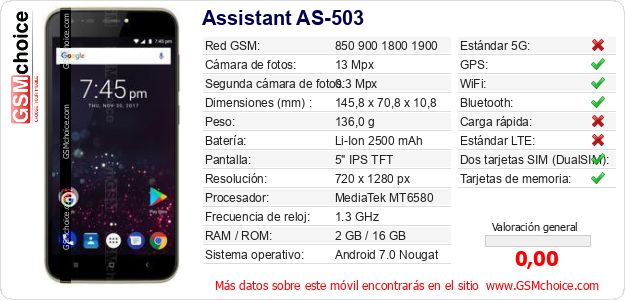 Assistant AS-503 Datos técnicos del móvil 